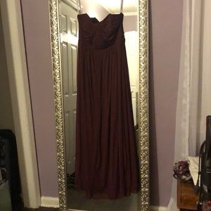 David’s bridal strapless bridesmaids dress in wine